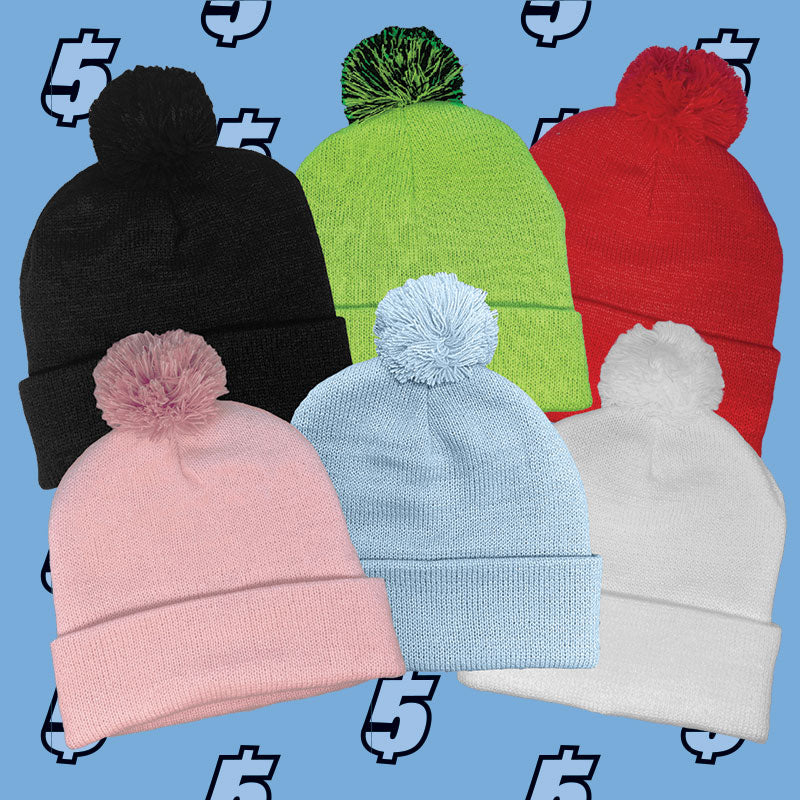 Pom Beanie - Available in Multiple Colors with Fluffy Pom and Knit Design